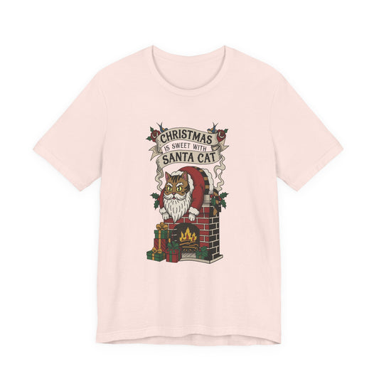 Santa Cat Stuck in the Chimney β Funny Retro Christmas Tee