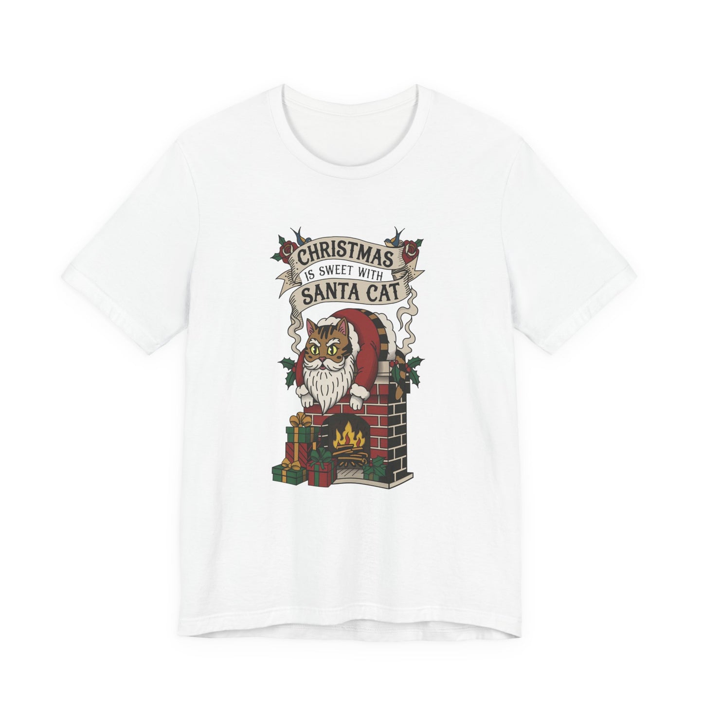 Santa Cat Stuck in the Chimney – Funny Retro Christmas Tee