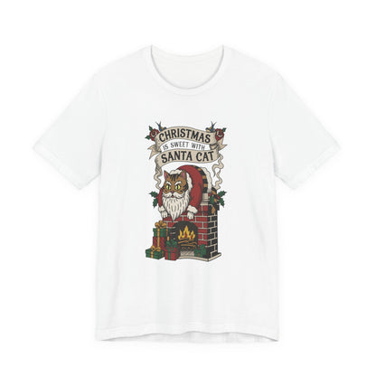 Santa Cat Stuck in the Chimney – Funny Retro Christmas Tee