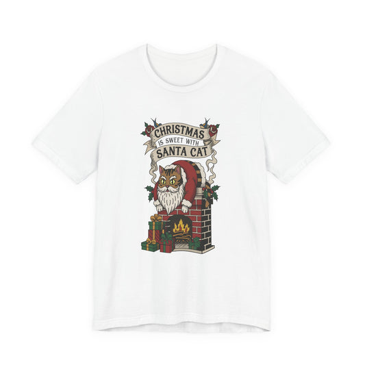 Santa Cat Stuck in the Chimney – Funny Retro Christmas Tee