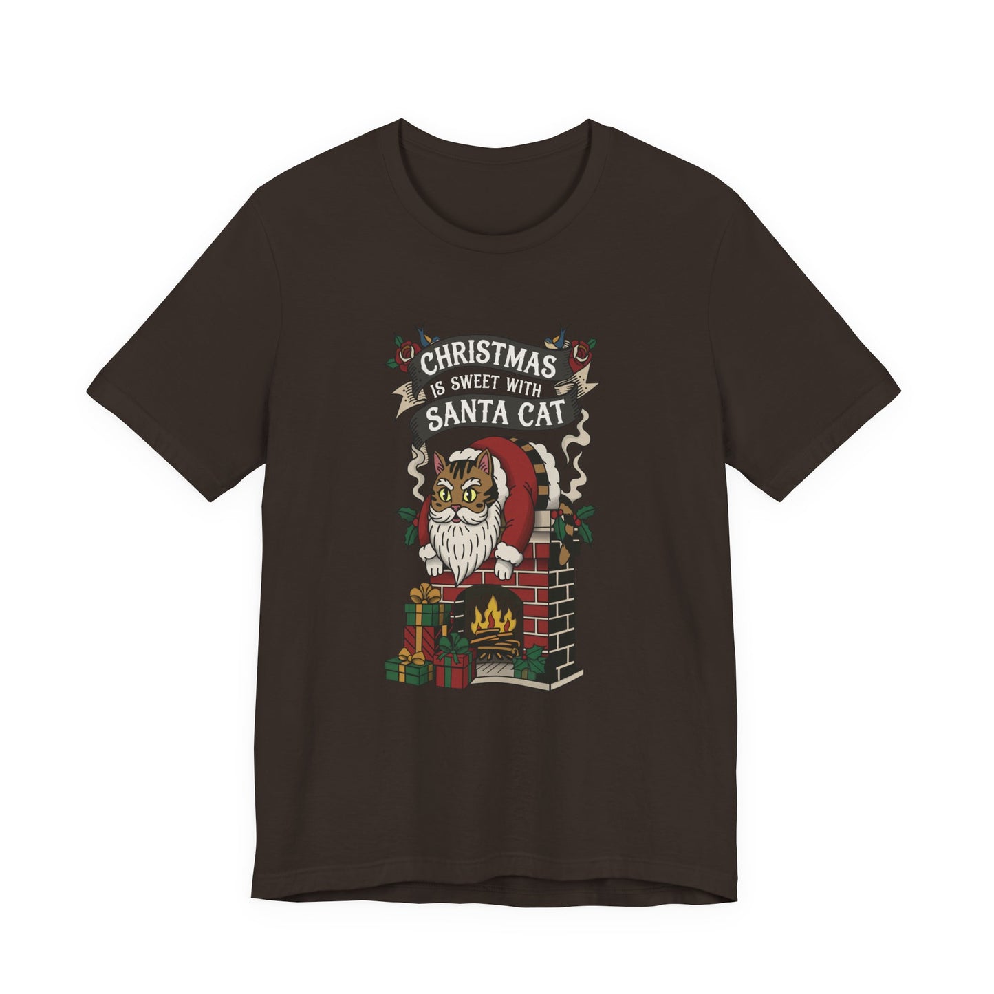 Santa Cat Stuck in the Chimney – Funny Retro Christmas Tee