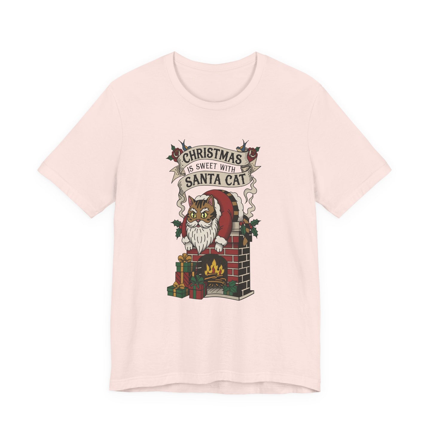 Santa Cat Stuck in the Chimney – Funny Retro Christmas Tee