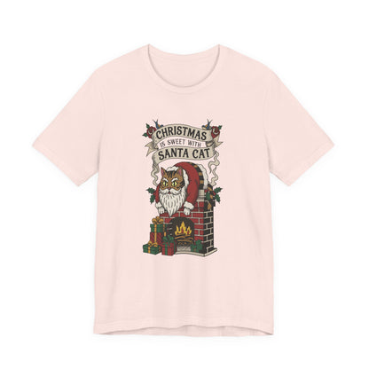 Santa Cat Stuck in the Chimney – Funny Retro Christmas Tee
