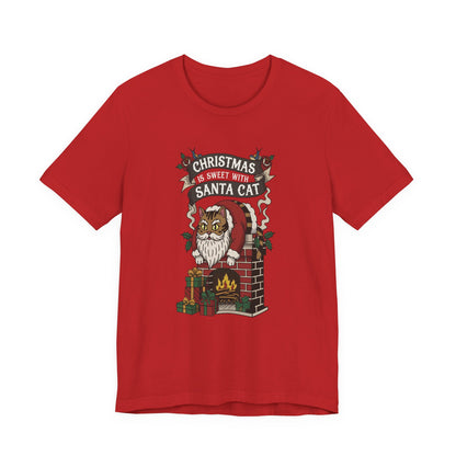 Santa Cat Stuck in the Chimney – Funny Retro Christmas Tee
