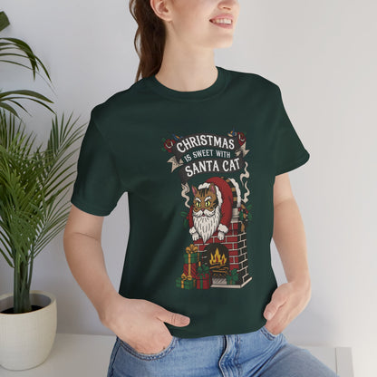 Santa Cat Stuck in the Chimney – Funny Retro Christmas Tee