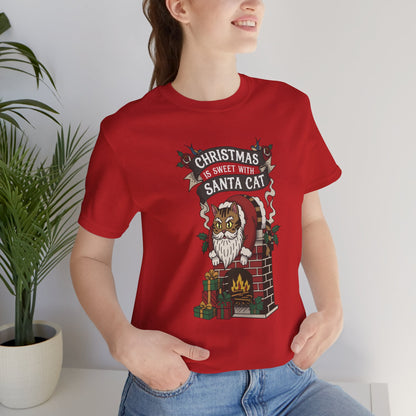 Santa Cat Stuck in the Chimney – Funny Retro Christmas Tee