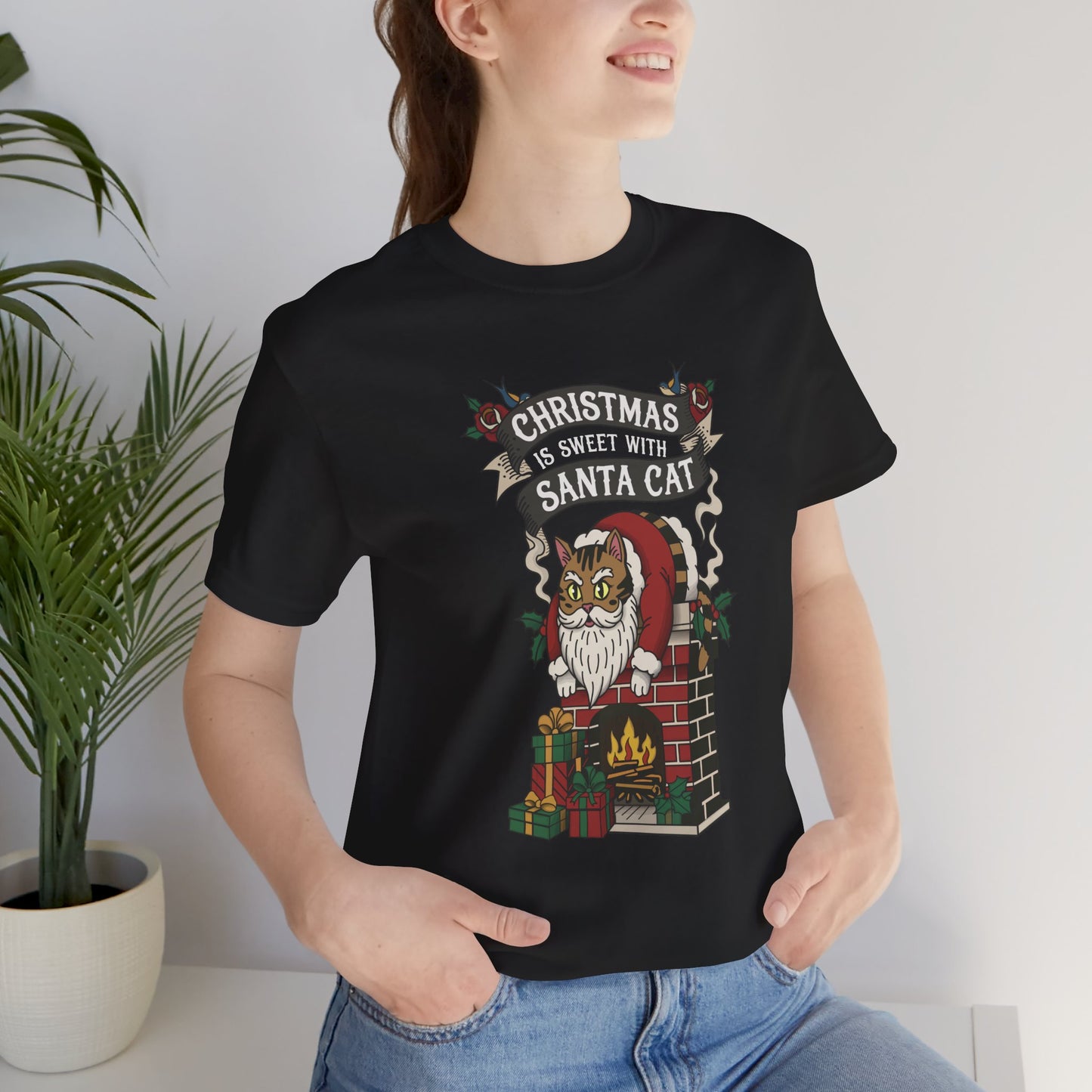 Santa Cat Stuck in the Chimney – Funny Retro Christmas Tee