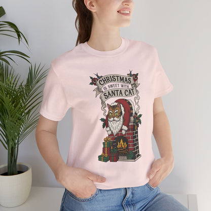 Santa Cat Stuck in the Chimney – Funny Retro Christmas Tee