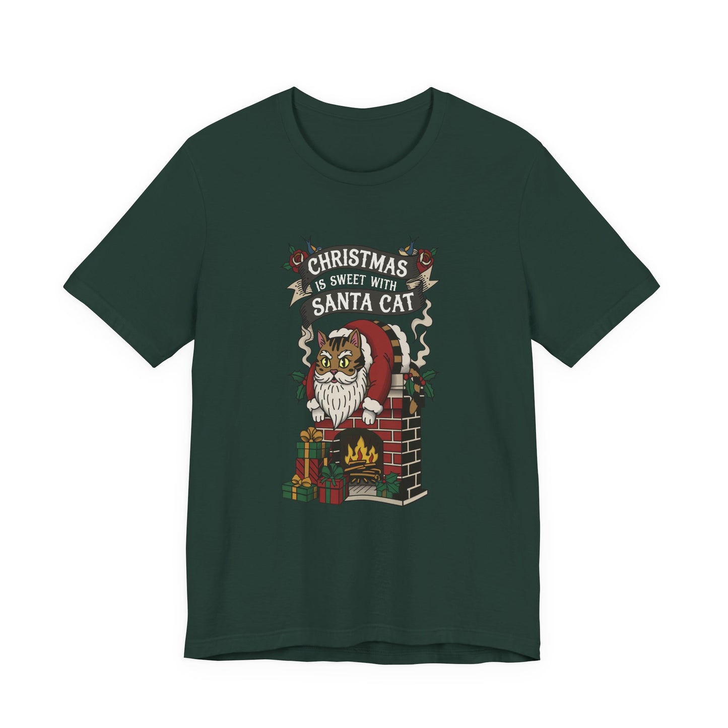 Santa Cat Stuck in the Chimney – Funny Retro Christmas Tee