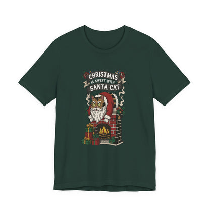 Santa Cat Stuck in the Chimney – Funny Retro Christmas Tee