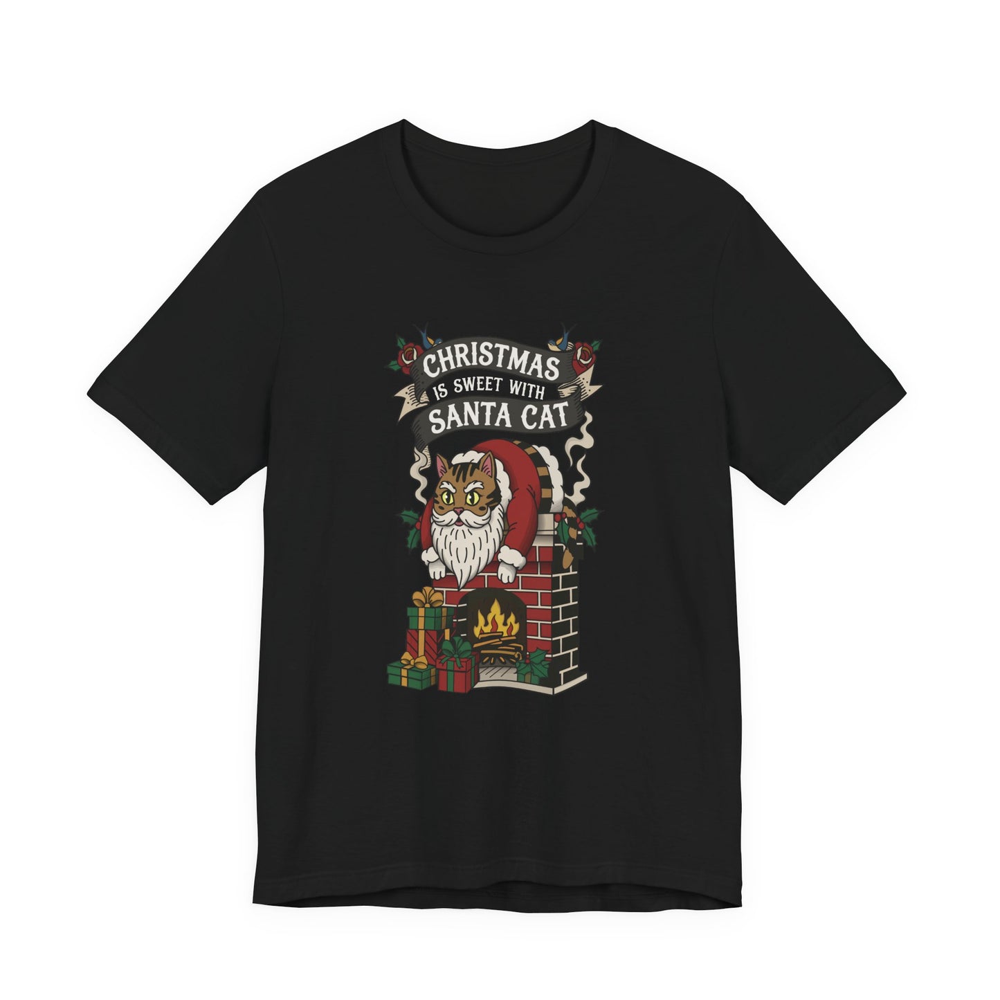 Santa Cat Stuck in the Chimney – Funny Retro Christmas Tee