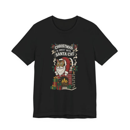 Santa Cat Stuck in the Chimney – Funny Retro Christmas Tee